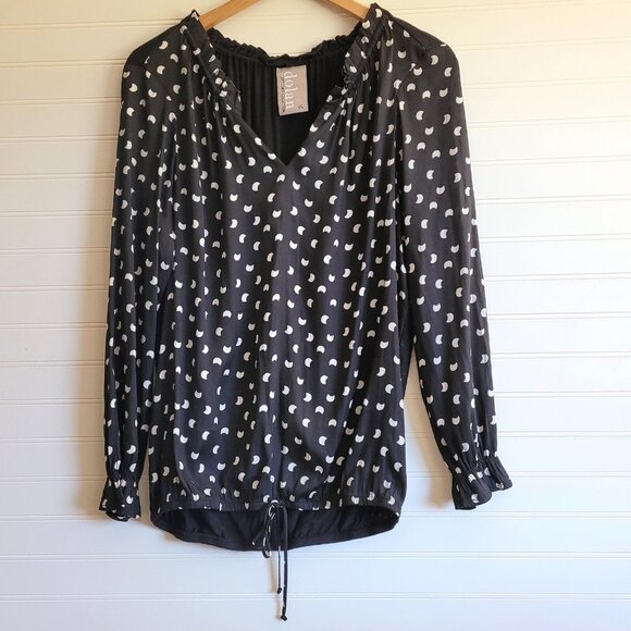 Anthropologie Dolan Left Coast Top Womens XS Black Print Tie Front - Picture 1 of 7